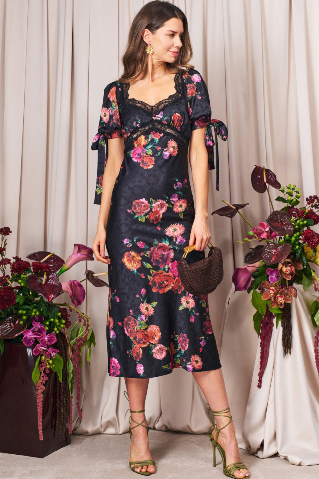 Hope & Ivy Petite Tanya Satin Occasion Dress by Hope and Ivy floral satin dress. Shop Hope and Ivy at Dotique.