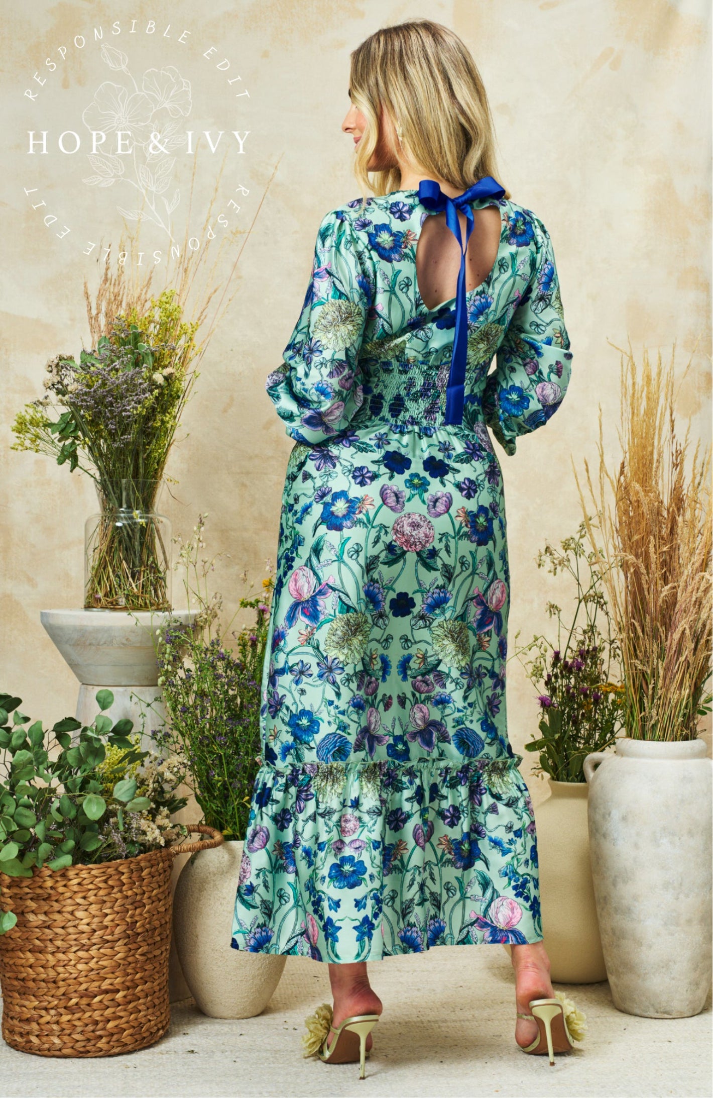 Hope & Ivy The Forest High Neck Bow Back Maxi Dress floral pattern with back bow by Hope and Ivy Shop Hope and Ivy at Dotique