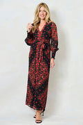 Hope & Ivy Adelita Black Red Flower Print Blouson Sleeve Maxi Dress - Dotique - Hope and Ivy