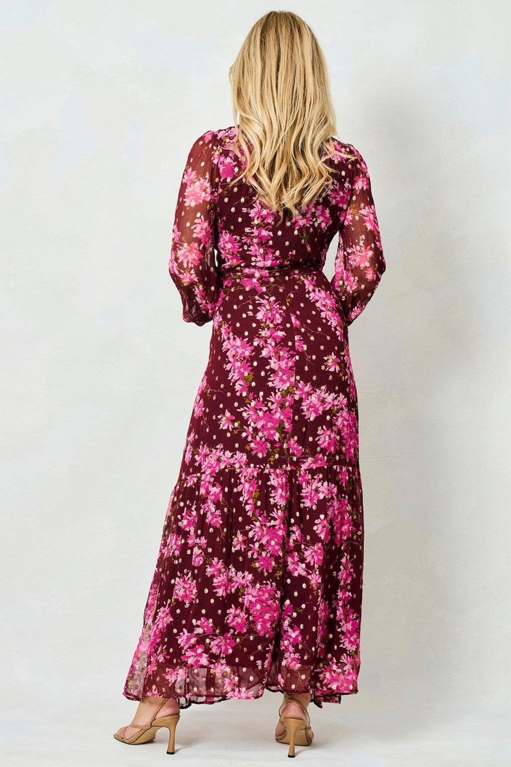 Hope & Ivy Blossom Pink Lurex Spot Maxi Wrap Dress - Dotique - Hope and Ivy