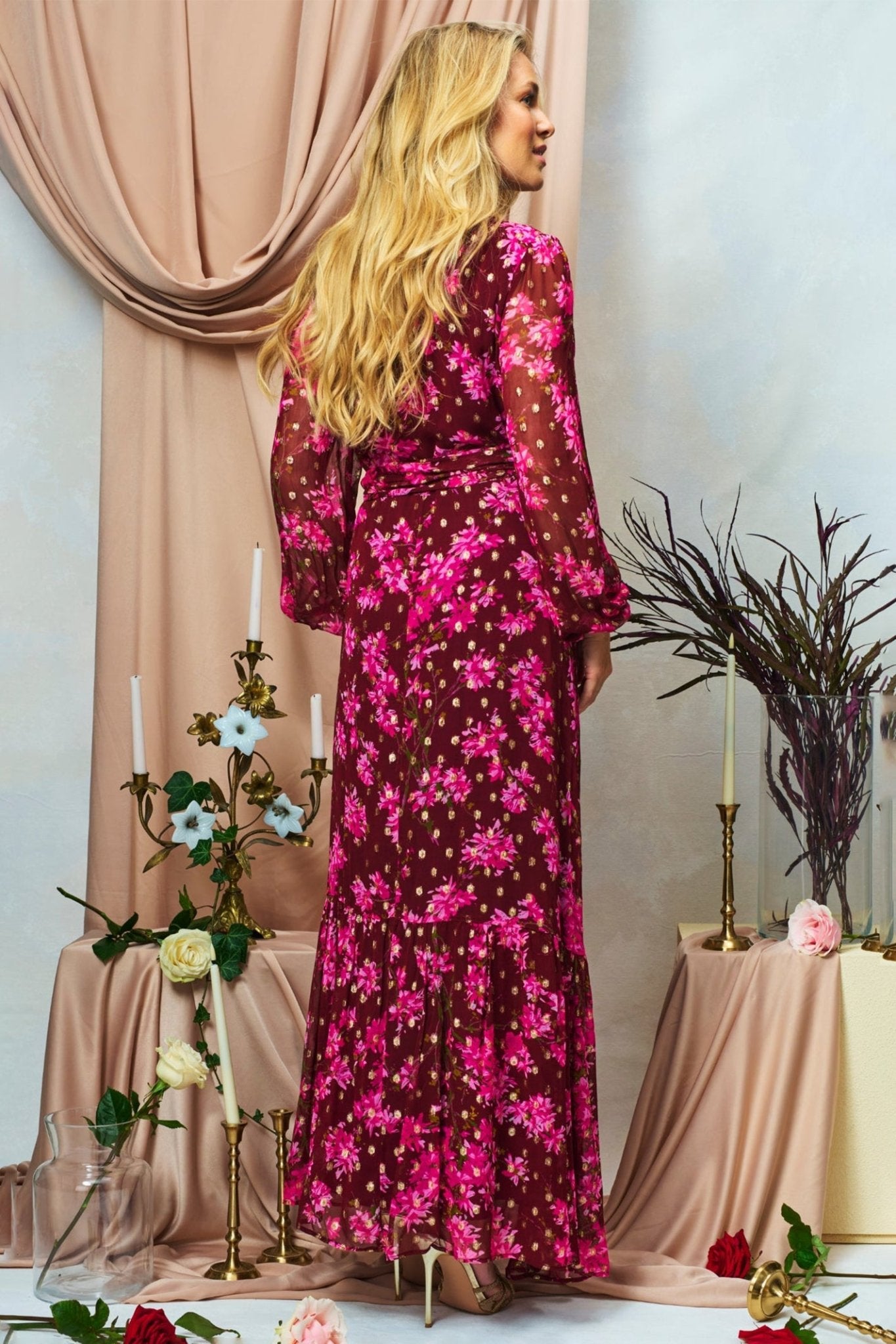 Hope & Ivy Blossom Pink Lurex Spot Maxi Wrap Dress - Dotique - Hope and Ivy