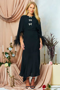 Hope & Ivy Helena Black Feather Trim Sleeve Midi Dress - Dotique - Hope and Ivy