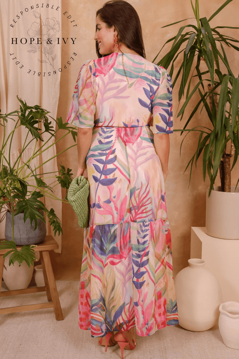 Hope & Ivy Leah Flutter Sleeve Maxi Wrap Dress with Tie Waist - Dotique