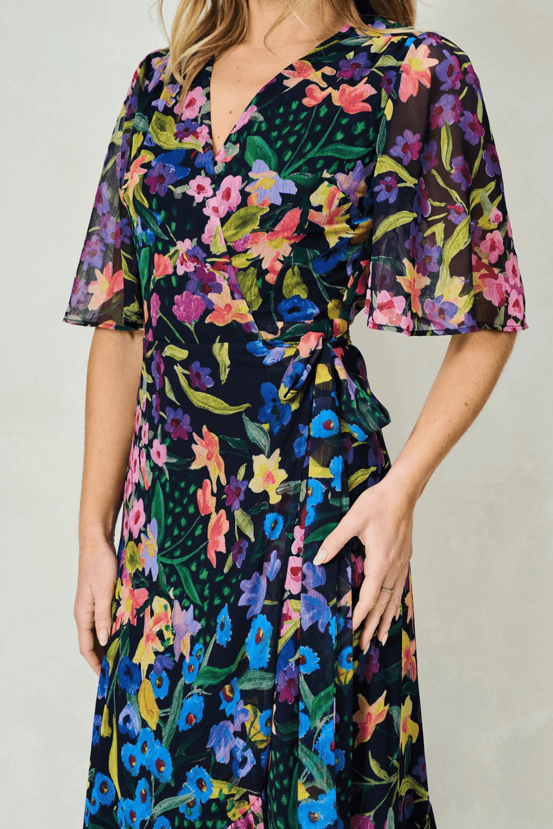 Hope & Ivy Nesta Flutter Sleeve Maxi Wrap Dress with Tie Waist - Dotique