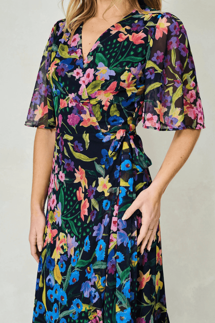 Hope & Ivy Nesta Flutter Sleeve Maxi Wrap Dress with Tie Waist - Dotique