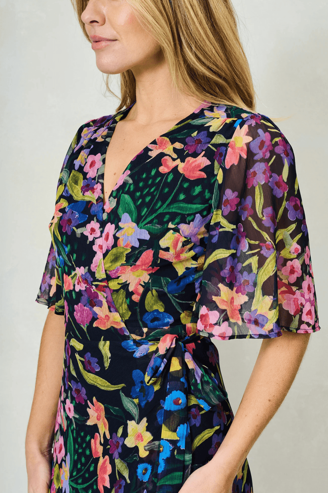 Hope & Ivy Nesta Flutter Sleeve Maxi Wrap Dress with Tie Waist - Dotique