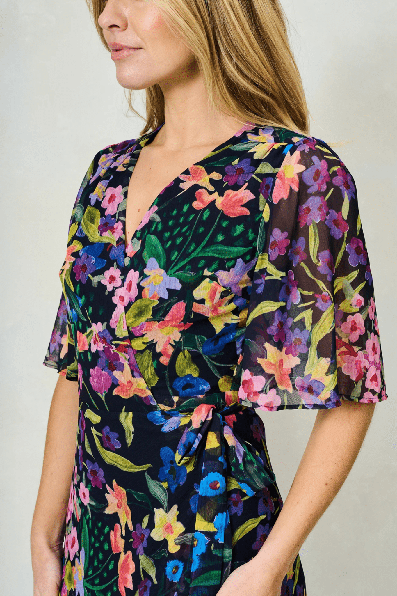 Hope & Ivy Nesta Flutter Sleeve Maxi Wrap Dress with Tie Waist - Dotique