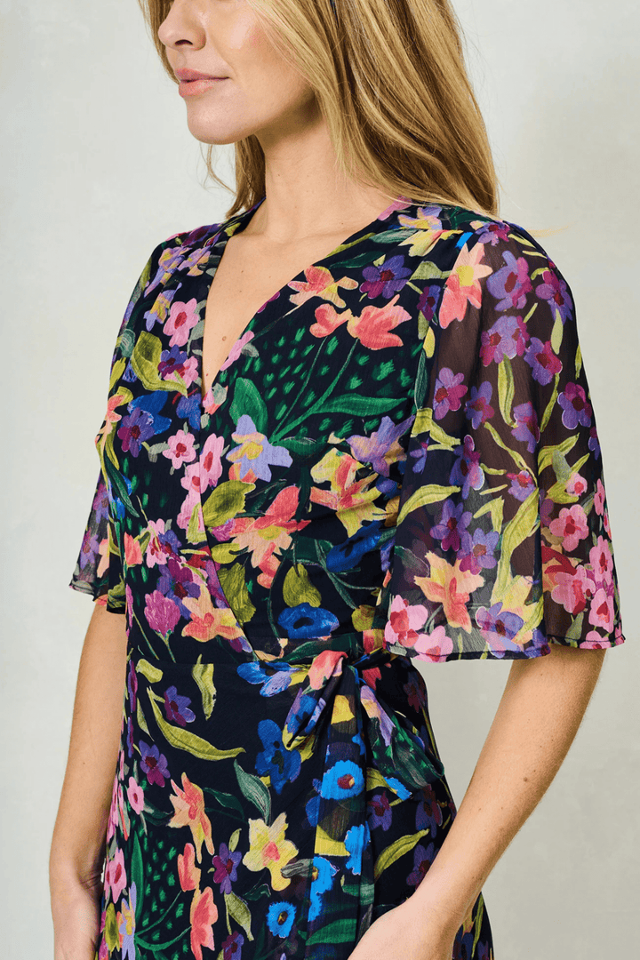 Hope & Ivy Nesta Flutter Sleeve Maxi Wrap Dress with Tie Waist - Dotique
