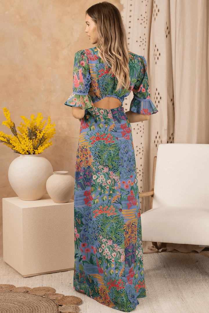 Hope & Ivy The Hazel Frill Sleeve, Open Back Maxi Dress - Dotique