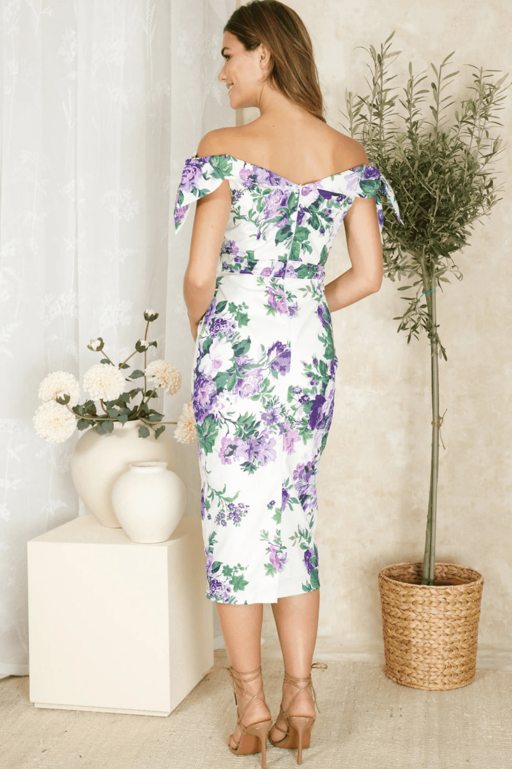 Hope & Ivy The Suzette Off - The - Shoulder Midi Dress with Pencil Skirt - Dotique