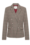 HV Society burgundy houndstooth check blazer with double-breasted gold buttons