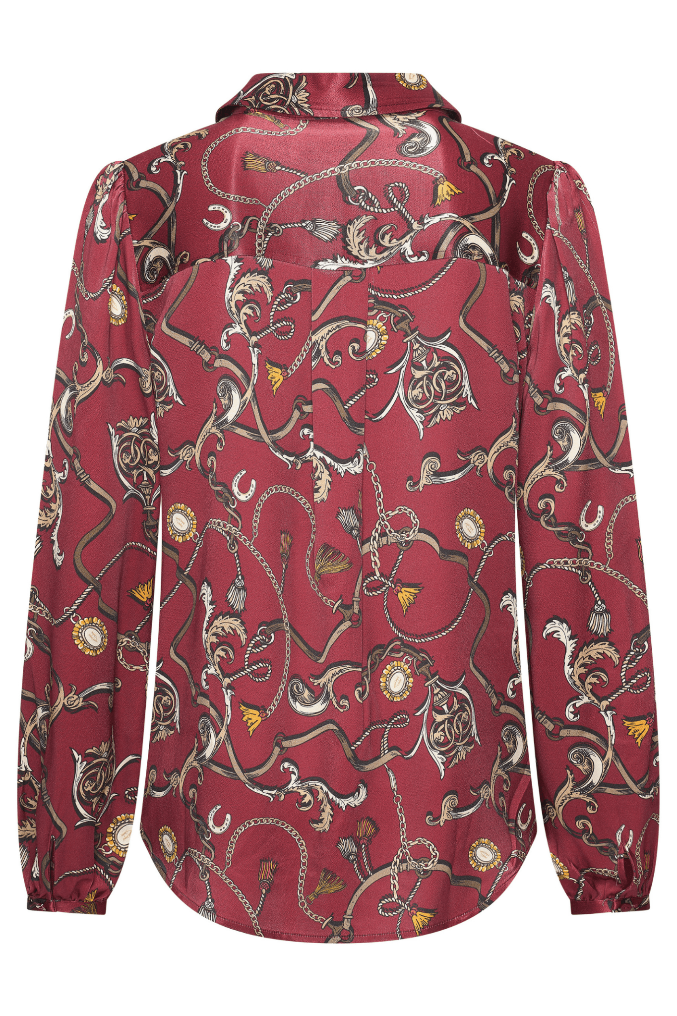 HV Society burgundy blouse with equestrian scarf print and button front – Dotique