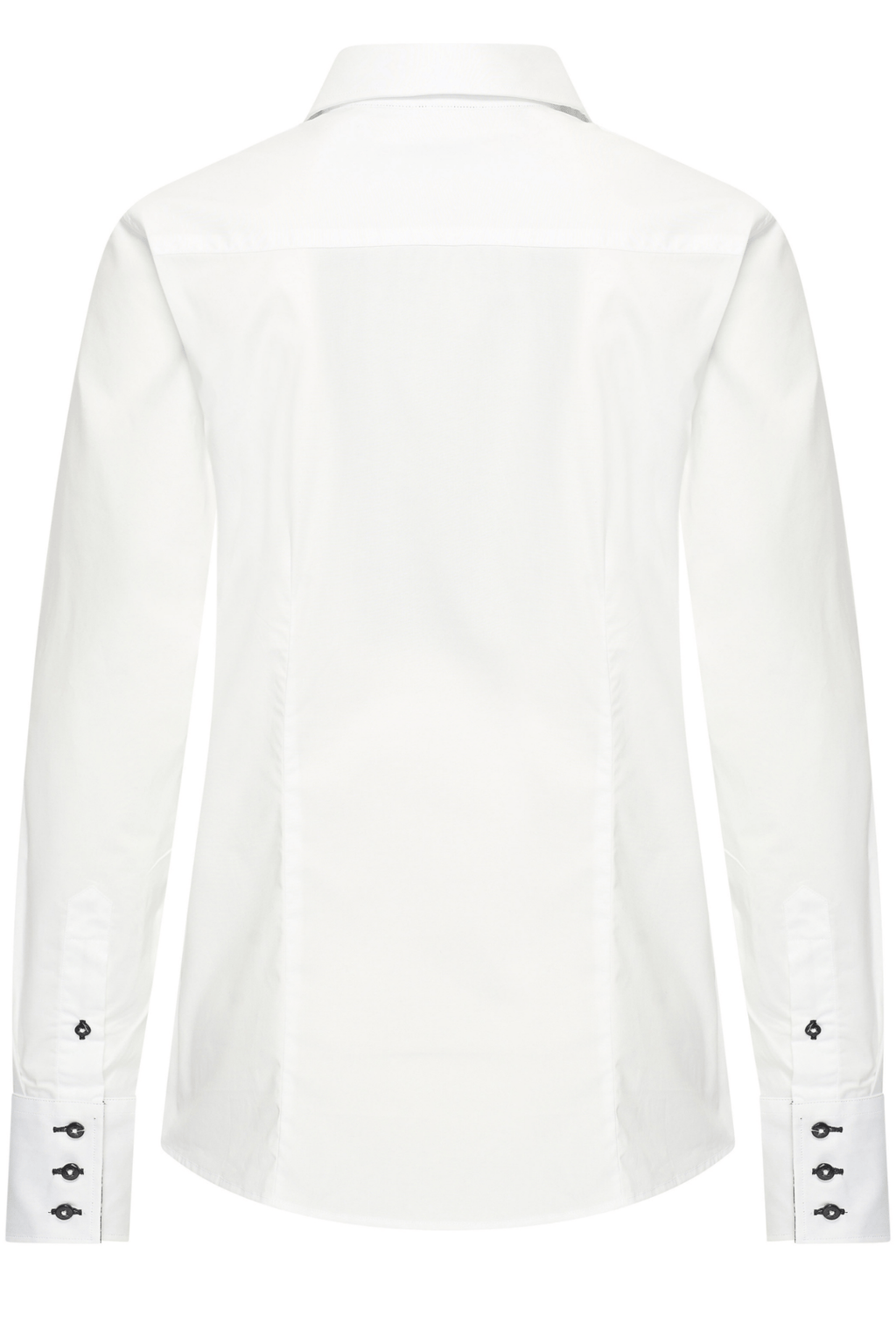 Dotique HV Society white cotton blouse with contrast navy printed collar and decorative front buttons