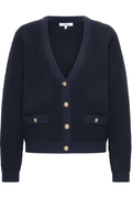 HV Society navy cardigan with gold buttons and pocket detail – Dotique