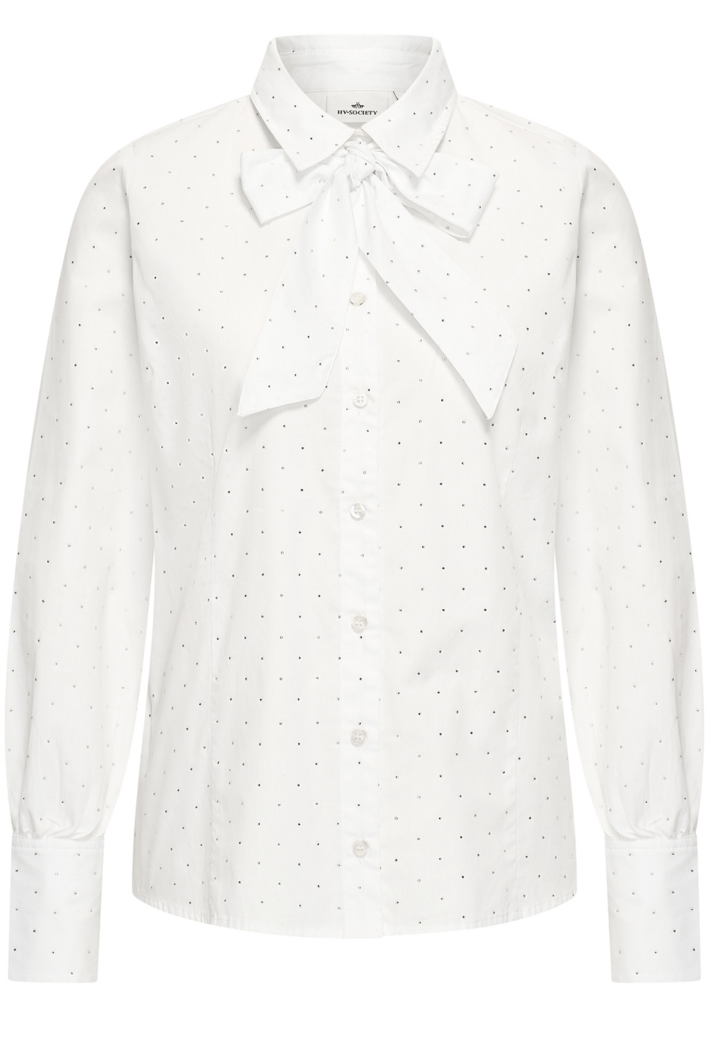 White HV Society blouse with dotted detail and bow tie neck – Dotique

