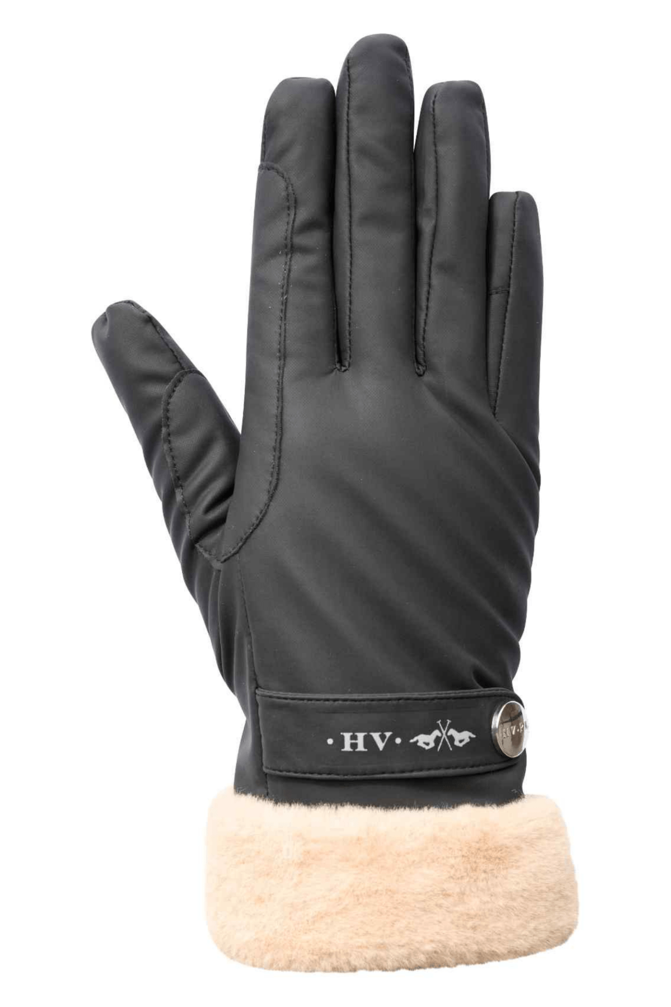 HV Society black gloves with faux fur lining and branded metal button – Dotique