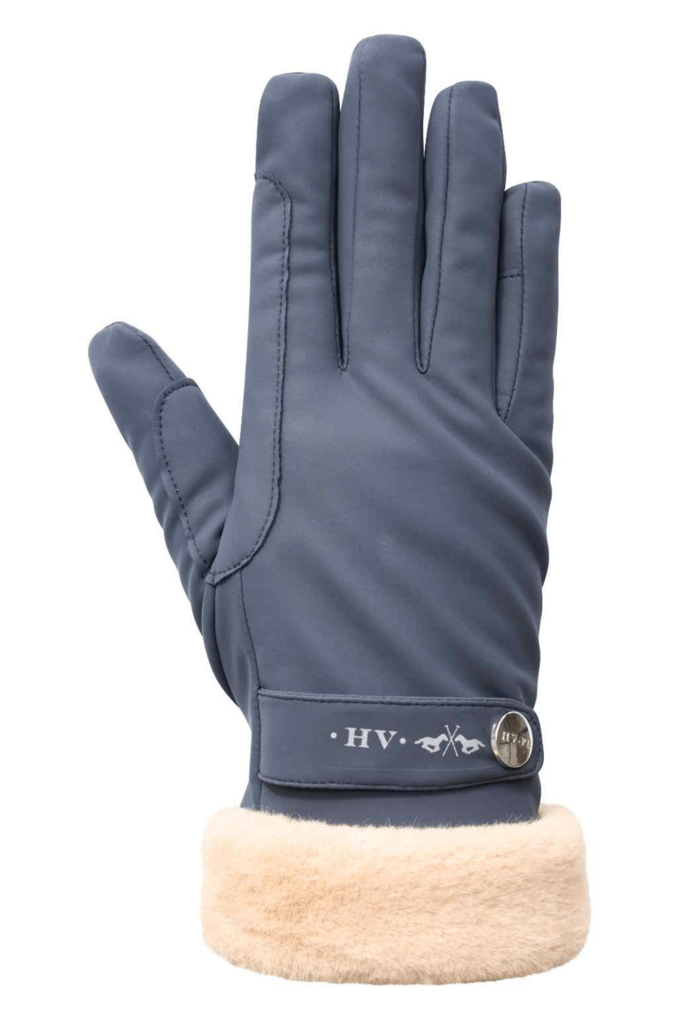HV Society navy gloves with faux fur lining and branded metal button – Dotique

