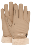 HV Society straw beige gloves with faux fur lining and branded metal button – Dotique