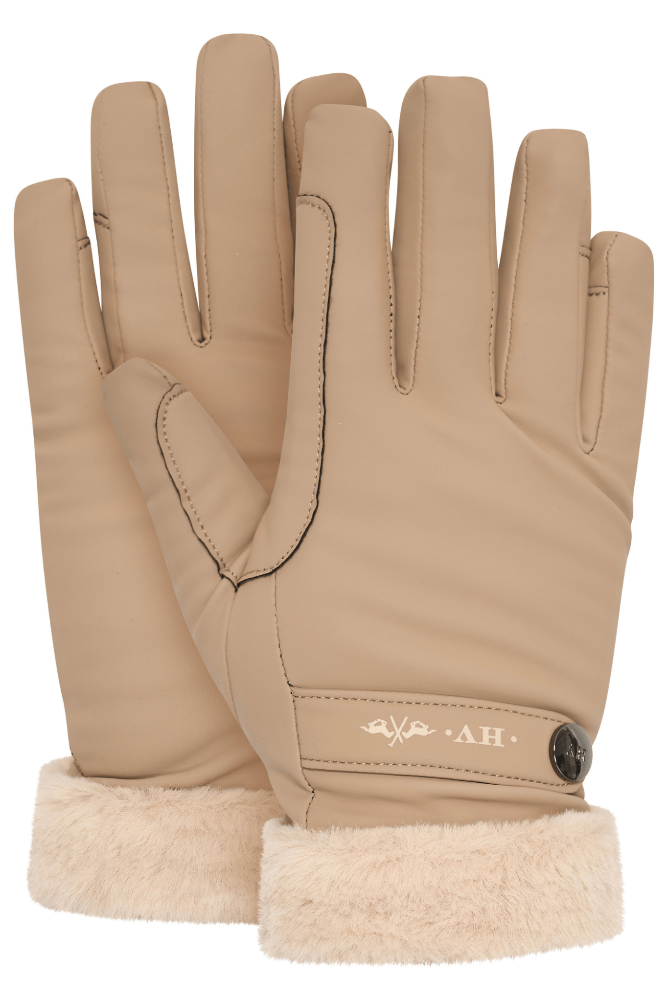 HV Society straw beige gloves with faux fur lining and branded metal button – Dotique