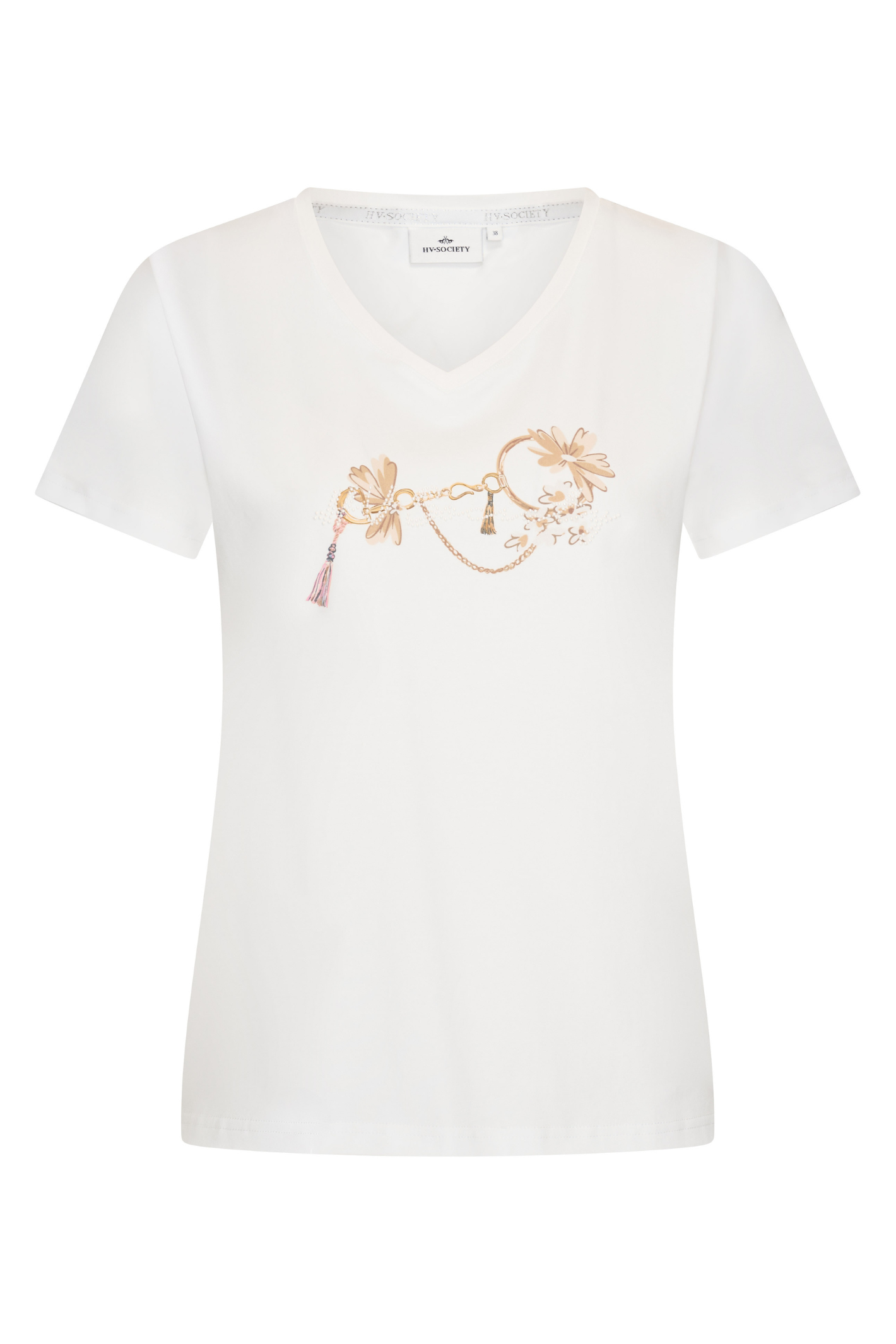 HV Society HVSCharlotte White Top with delicate floral chain print front view gallery 1 Shop HV Society at Dotique