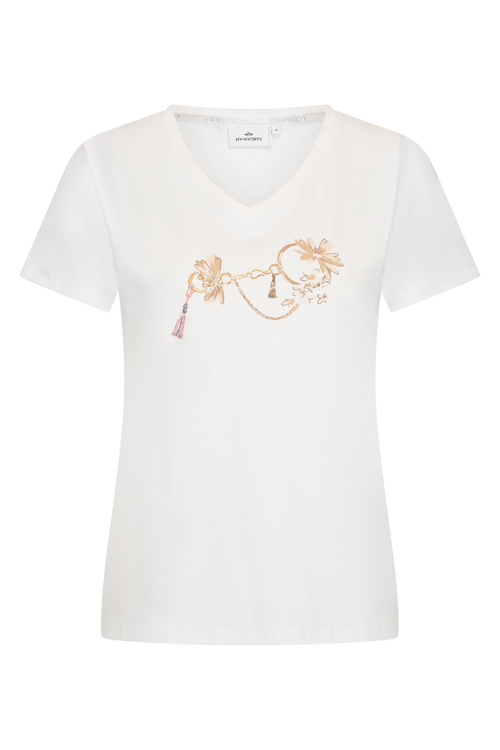 HV Society HVSCharlotte White Top with delicate floral chain print front view gallery 1 Shop HV Society at Dotique