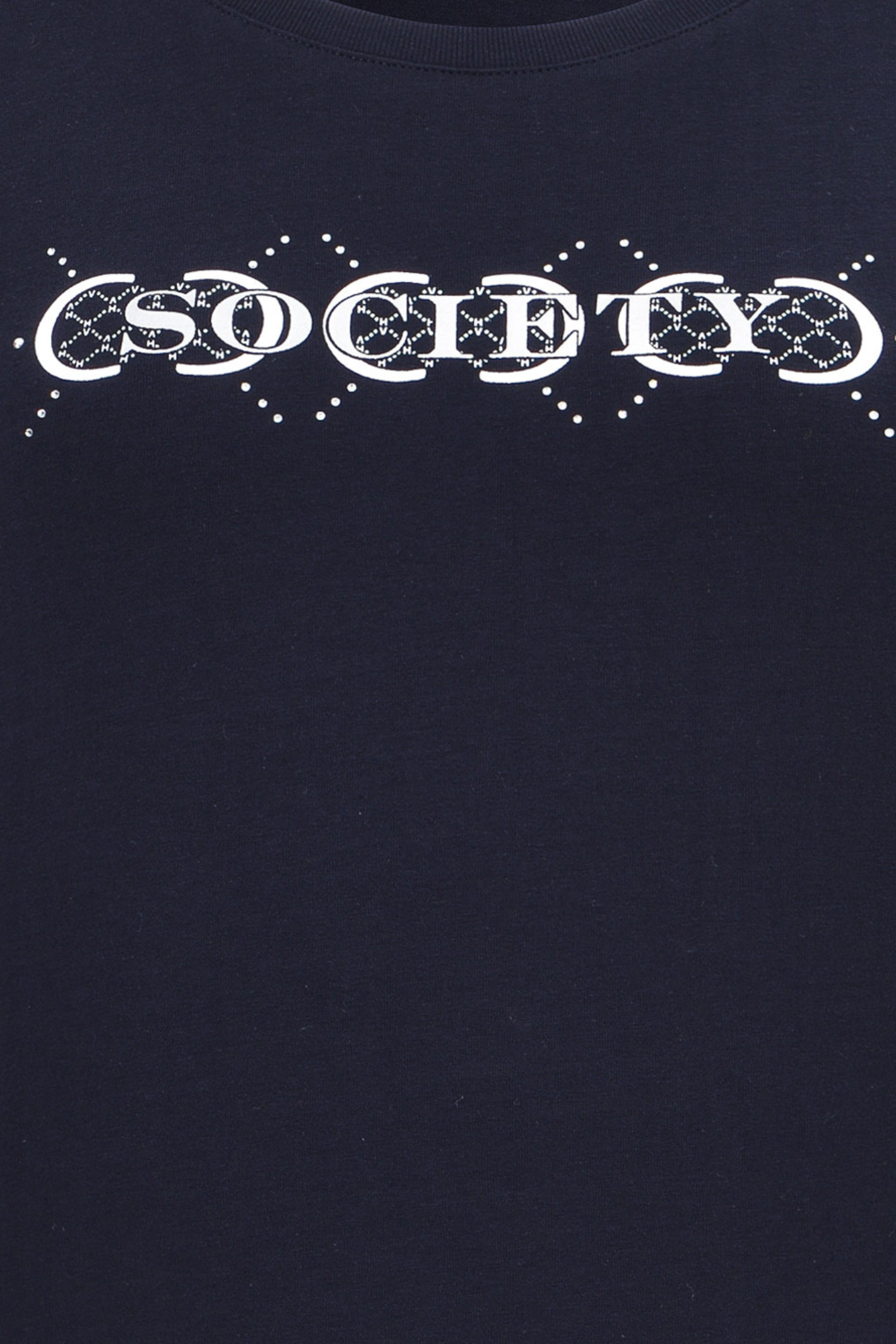 HV Society HVSChrista MS Navy Top close-up of embellished logo detail gallery position 1 Shop HV Society at Dotique