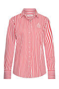 Red and white striped HV Society Debora blouse in 100% cotton with a flattering tailored fit. Crisp, classic and easy to wear. Shop now at Dotique.