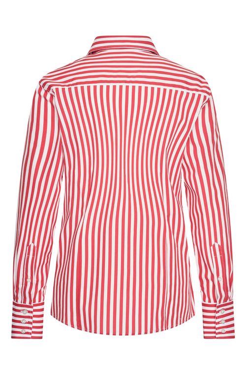 Red and white striped HV Society Debora blouse in 100% cotton with a flattering tailored fit. Crisp, classic and easy to wear. Shop now at Dotique.