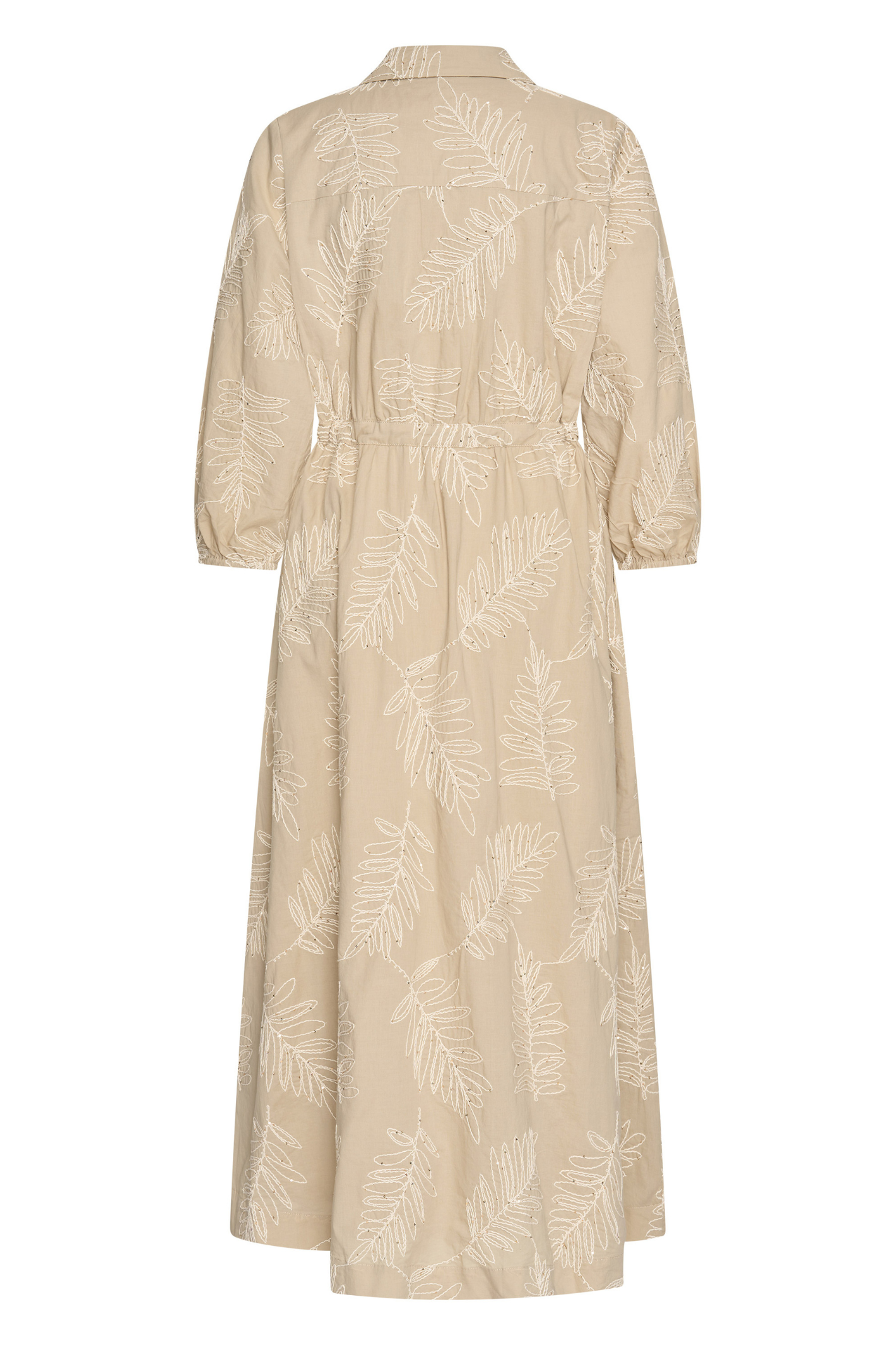 HV Society Doris sand shirt dress in 100% cotton. Soft, breathable and flattering with a beautiful embroidered finish. Shop at Dotique.