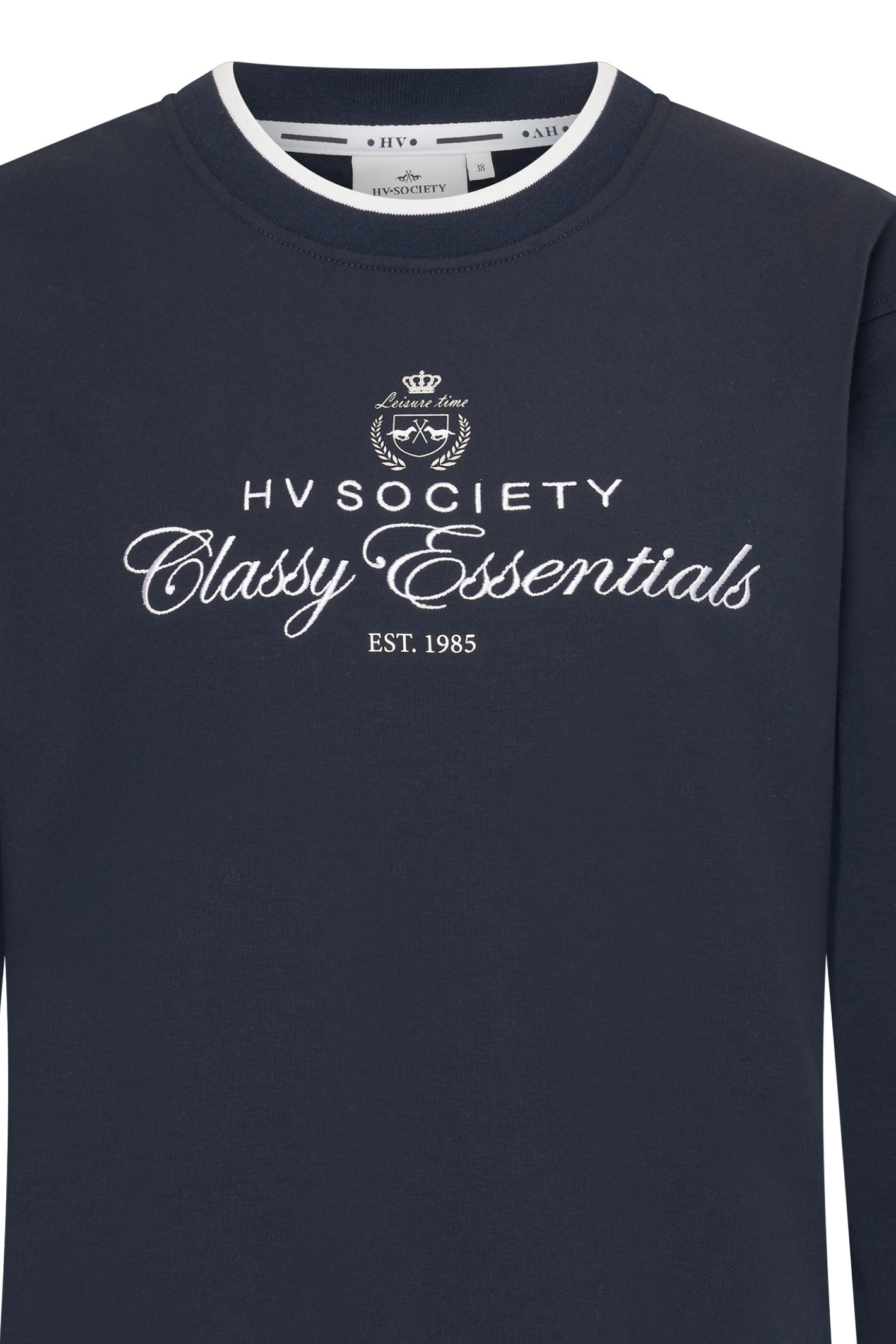 HV Society HVSGabrielle Navy Jumper with white logo embroidery Shop HV Society at Dotique for timeless style and comfort