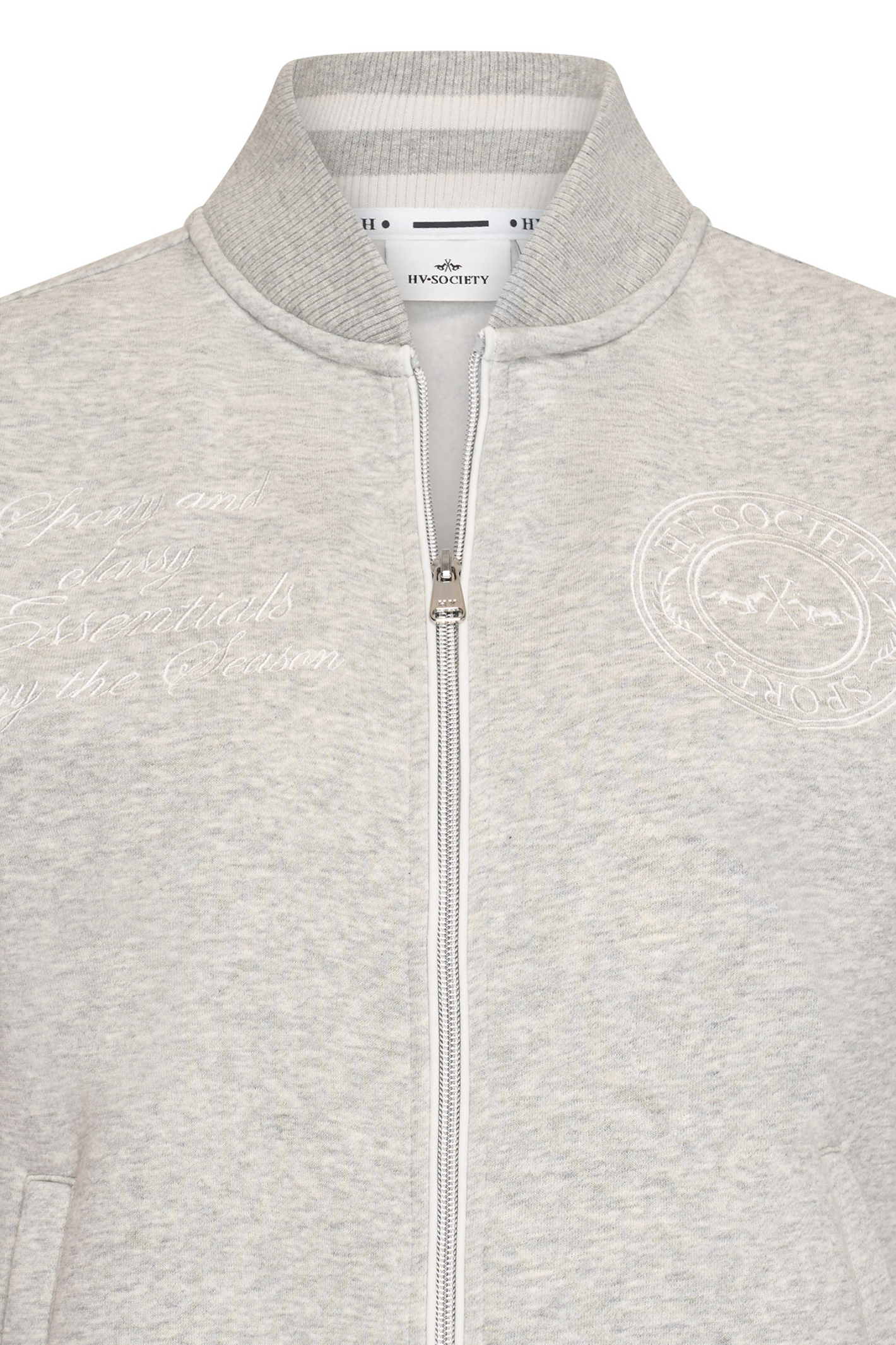 HV Society HVSKaylee Grey Cardigan close-up front zipper and collar detail gallery 3 Shop HV Society at Dotique