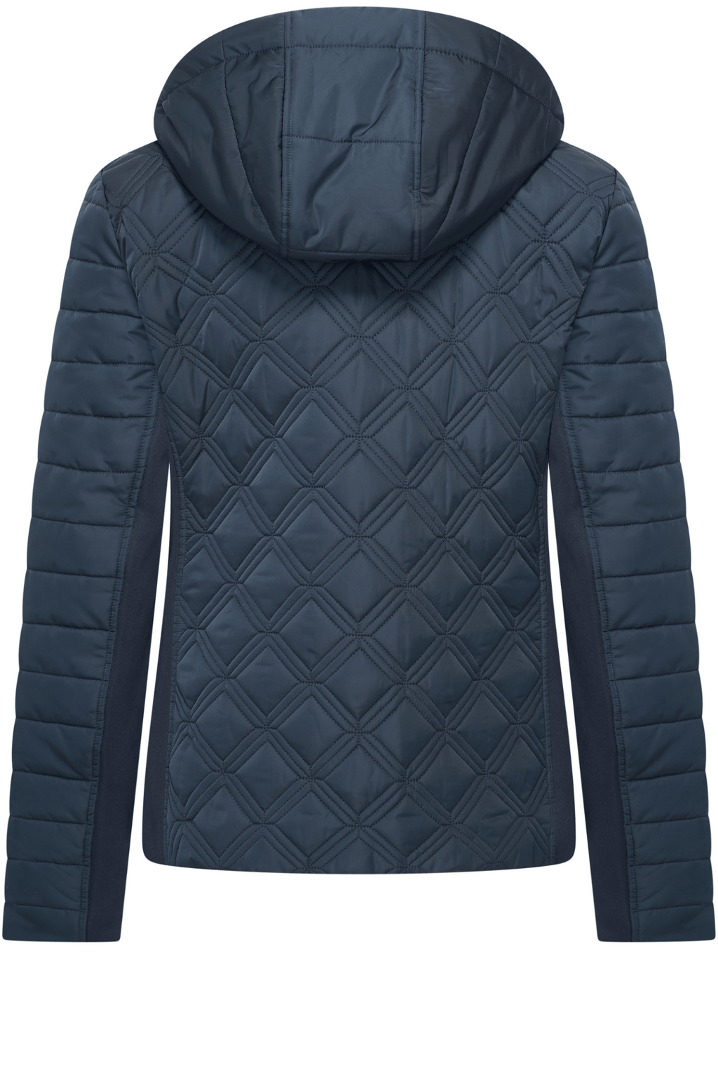 Dotique HV Society navy quilted jacket with hood and front zip fastening