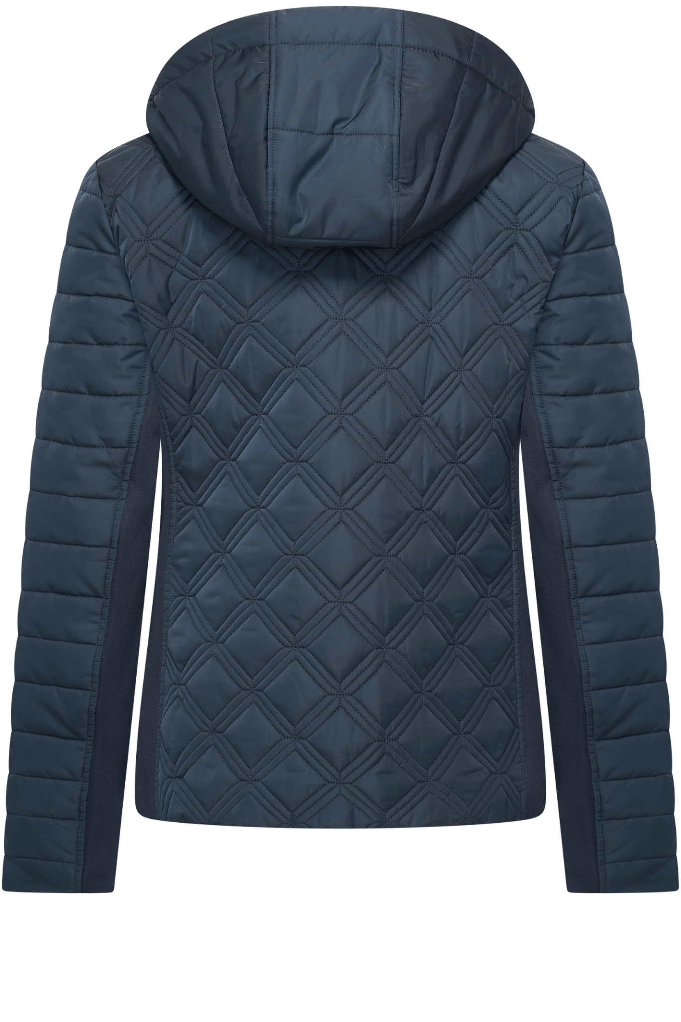 Dotique HV Society navy quilted jacket with hood and front zip fastening