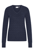 Dotique HV Society navy cable knit jumper with V-neck