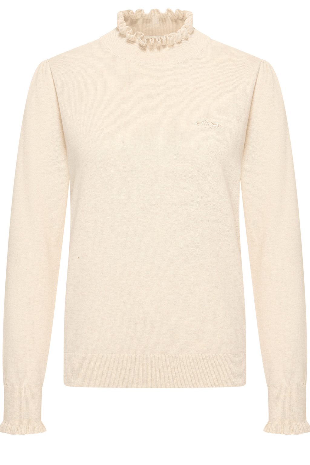 HV Society kit beige cotton cashmere jumper with frill neck and cuffs – Dotique