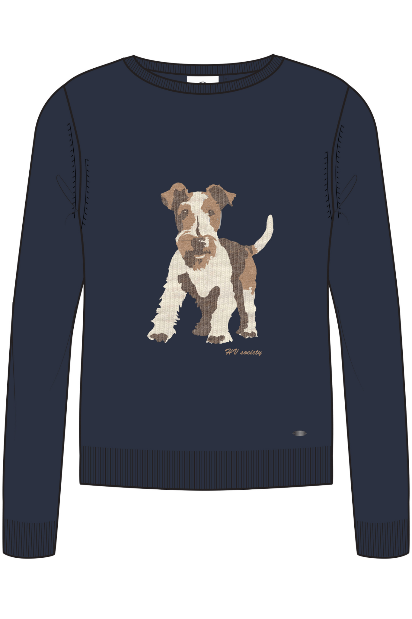 HV Society navy jumper with brown and white dog motif on front – Dotique

