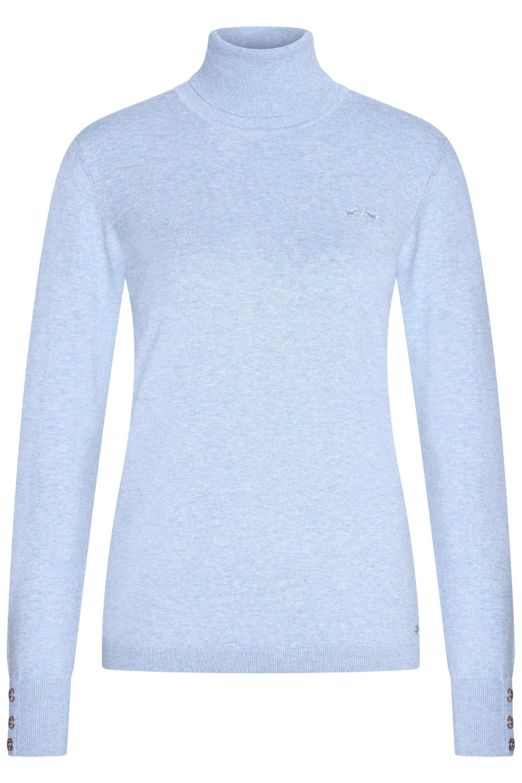 Dotique HV Society light blue roll neck jumper with ribbed cuffs and button detail