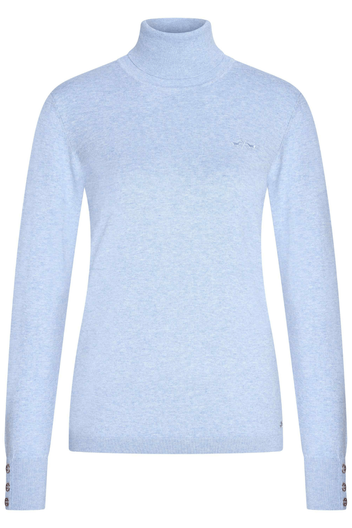 Dotique HV Society light blue roll neck jumper with ribbed cuffs and button detail