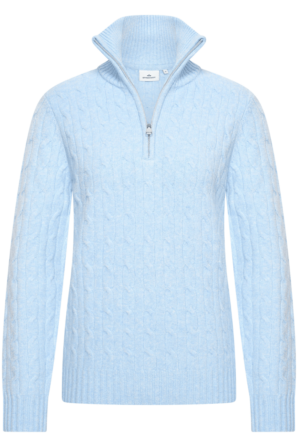 Dotique HV Society light blue cable knit jumper with half zip collar