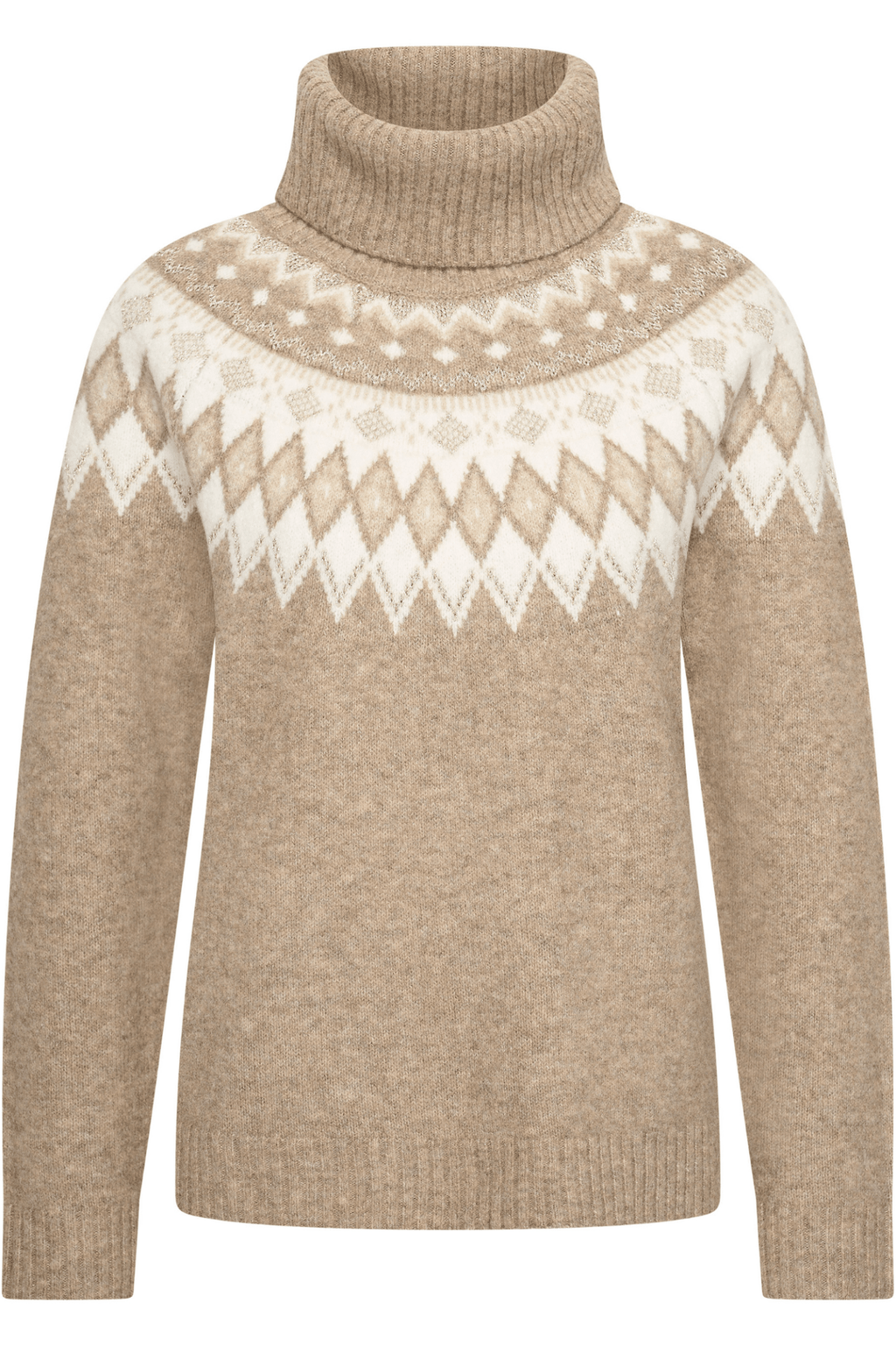 HV Society light taupe fair isle turtleneck jumper with white diamond detail – Dotique