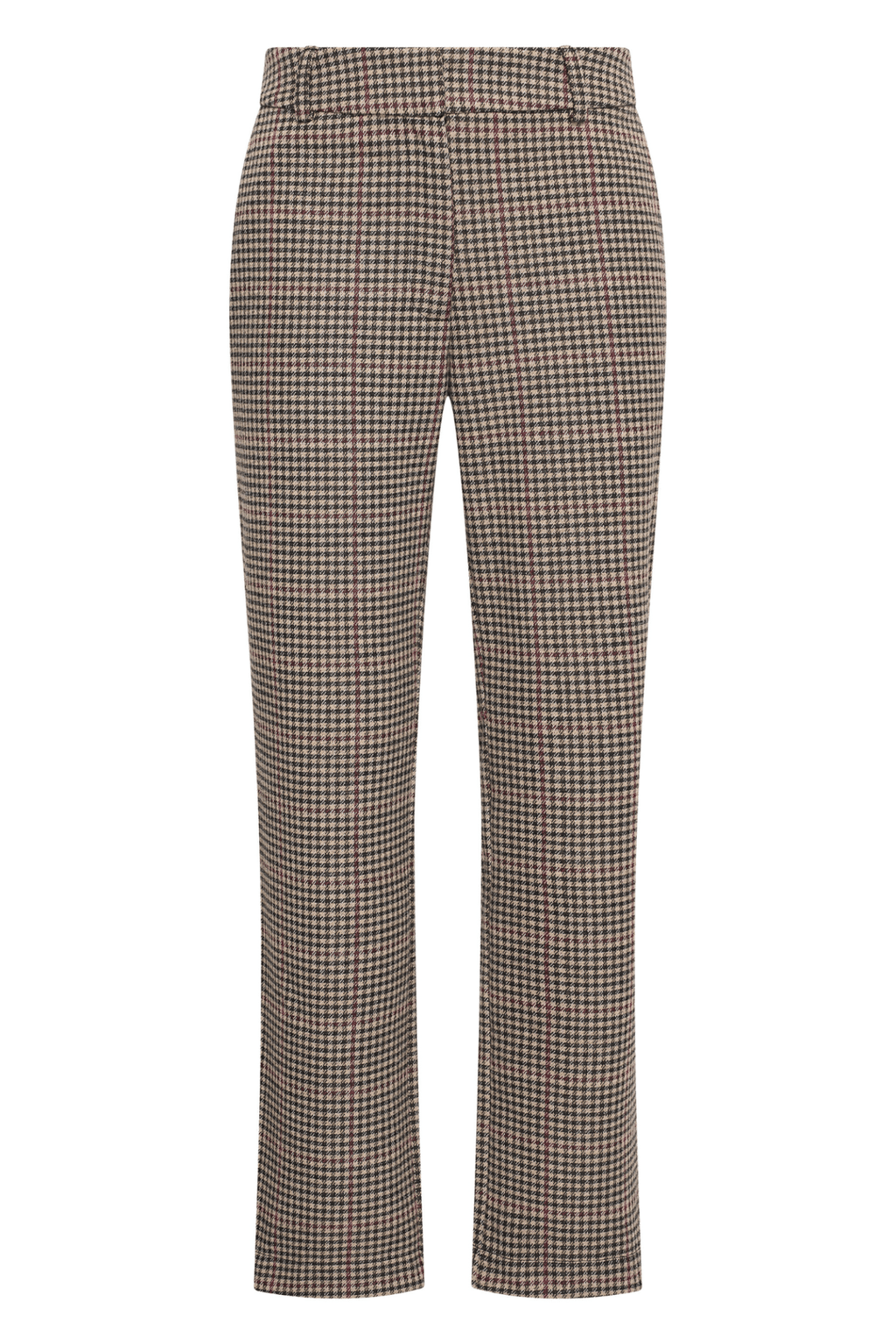 HV Society burgundy check trousers with slim fit and front crease