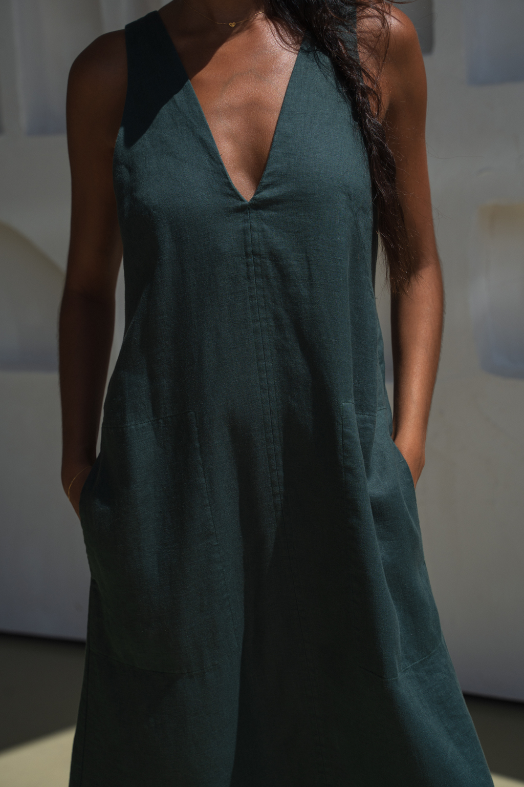 Lilly Pilly LP-D018 Iris Linen Dress Forest by Lilly Pilly, shop the vendor at Dotique for elegant linen dresses.