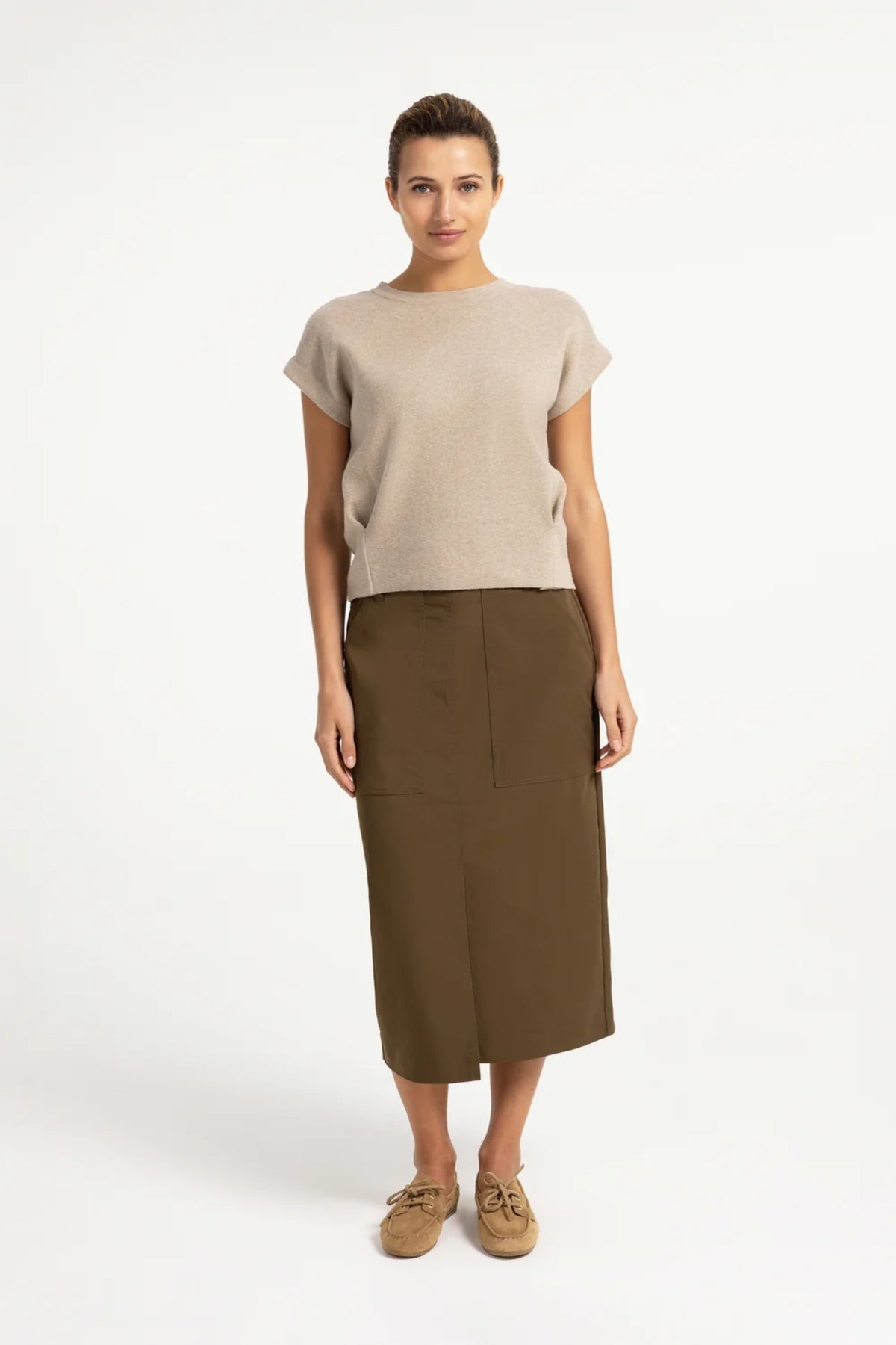 YAYA Jumper with Textured Sleeves - Pure Cashmere Grey Melange 01-000644-609