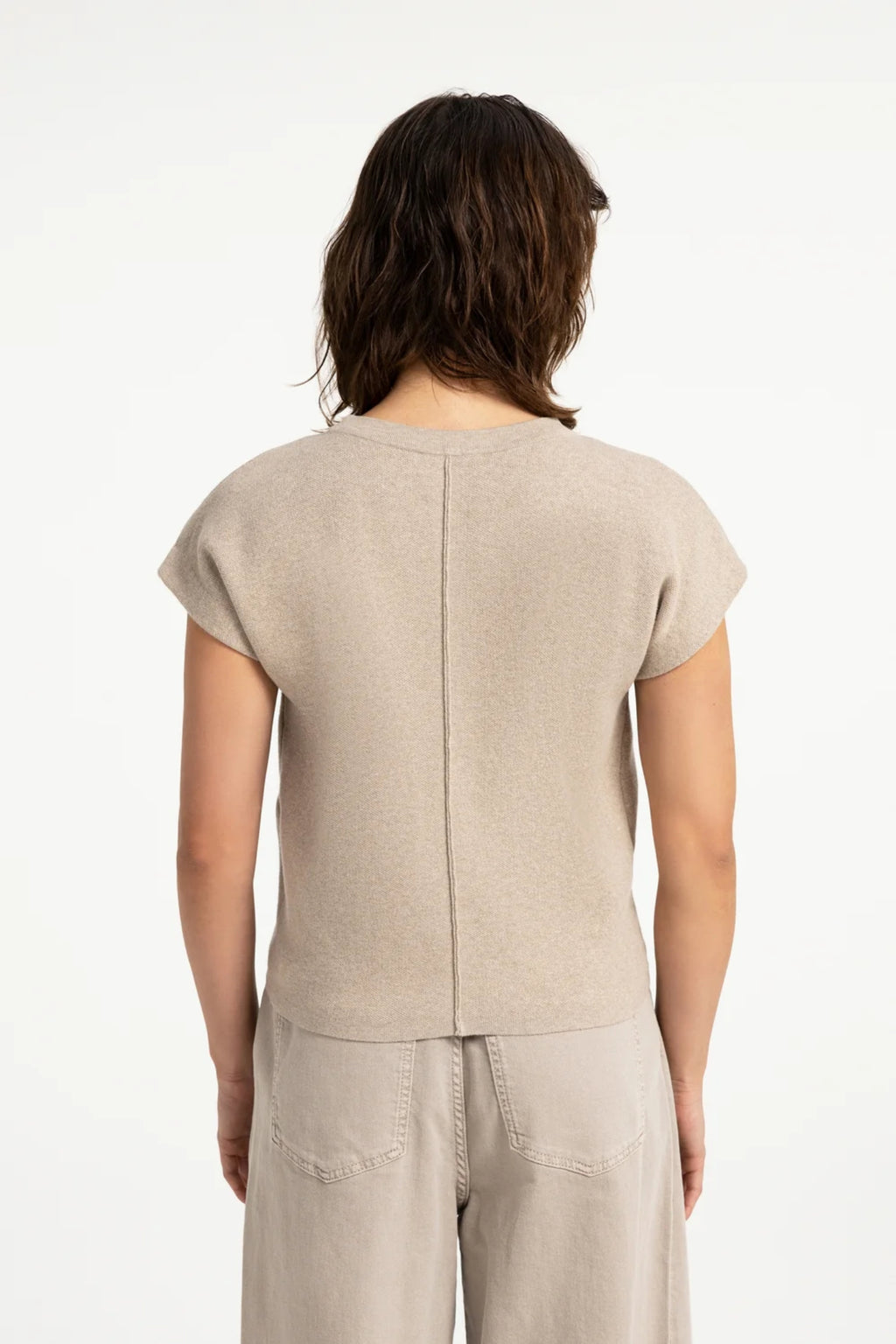 YAYA Jumper with Textured Sleeves - Pure Cashmere Grey Melange 01-000644-609
