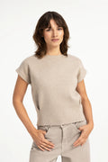 YAYA Jumper with Textured Sleeves - Pure Cashmere Grey Melange 01-000644-609