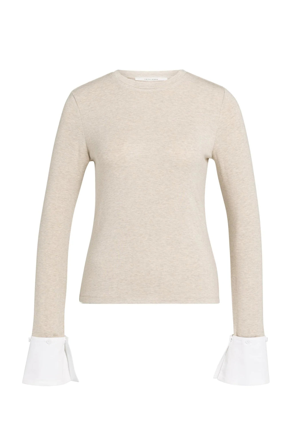 YAYA Jersey Top with Removable Cuff - Pure Cashmere Grey Melange 01-709418-609