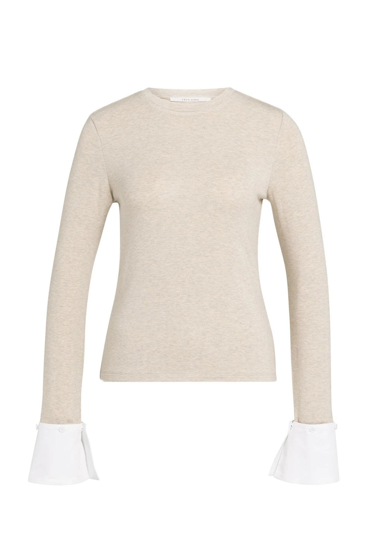YAYA Jersey Top with Removable Cuff - Pure Cashmere Grey Melange 01-709418-609