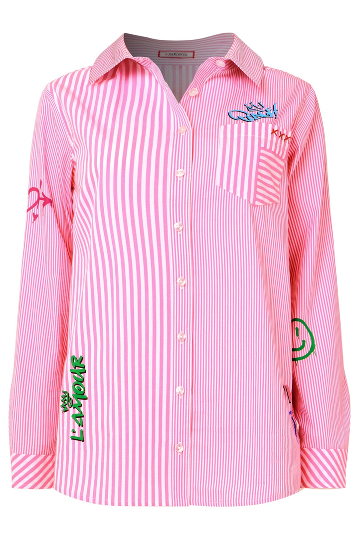Joe Browns WA394A Eliza Pink Printed Stripe Cotton Shirt at Dotique Peak Village
