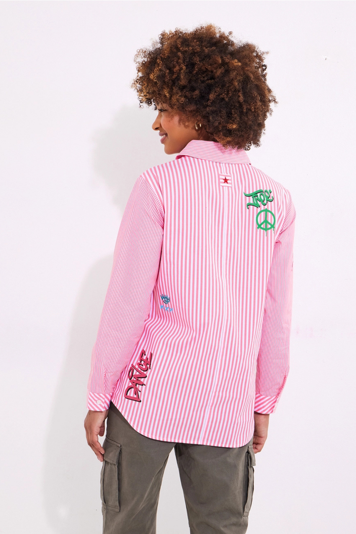 Joe Browns WA394A Eliza Pink Printed Stripe Cotton Shirt at Dotique Peak Village