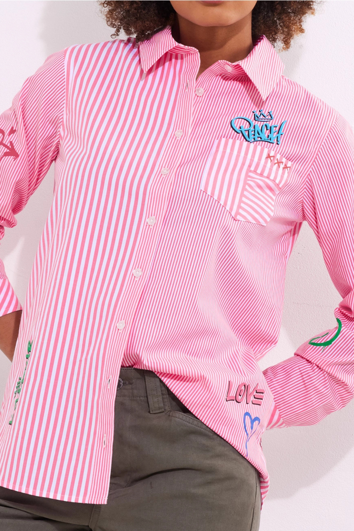 Joe Browns WA394A Eliza Pink Printed Stripe Cotton Shirt at Dotique Peak Village